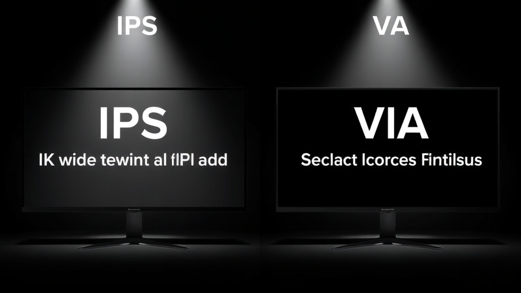 IPS 패널의 넓은 시야각과 VA 패널의 깊은 명암비를 시각적으로 대조하여 보여주는 비교 이미지
